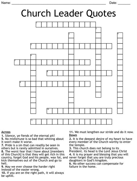 The <b>Crossword</b> Solver found 30 answers to "Red faced <b>church</b> youth <b>leader</b> on the spot (7)", 7 letters <b>crossword</b> <b>clue</b>. . Crossword clue church leader